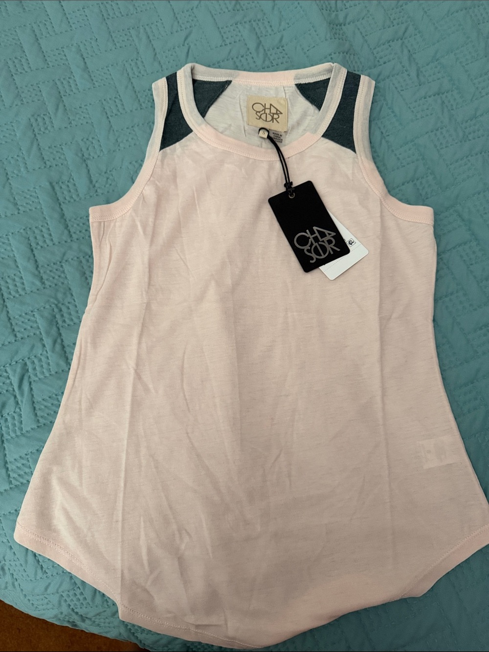 Chaser Pale Pink Tank with Dark Contrast Shoulder Panels